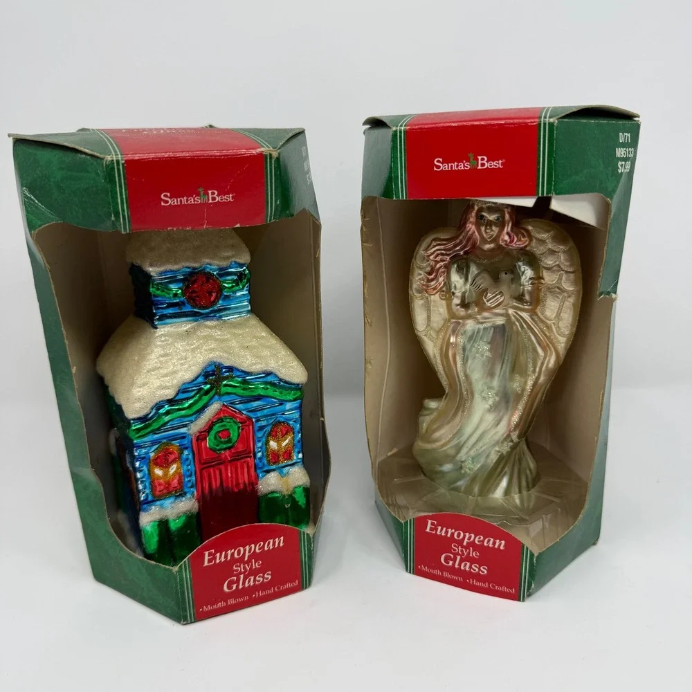 Santa's Best European Style Glass Christmas Ornaments Angel House Lot - Picture 1 of 3